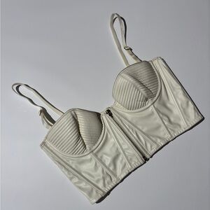 Meshki Cream Bustier Crop Top with Zipper